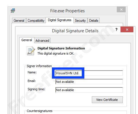 Screenshot of the VisualSVN Ltd. certificate